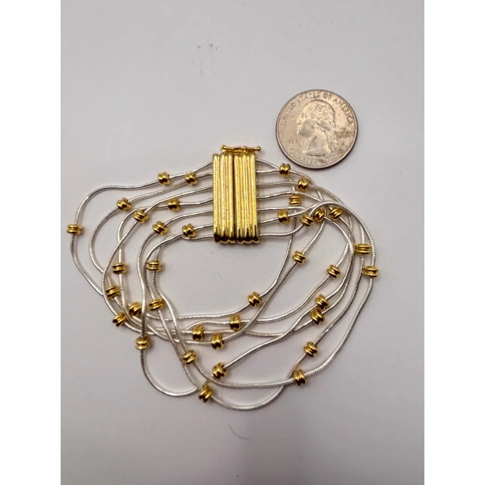Napier Multi Strand Liquid Silver Gold Tone Bead‎ Bracelet 7 Inch Mixed Metal